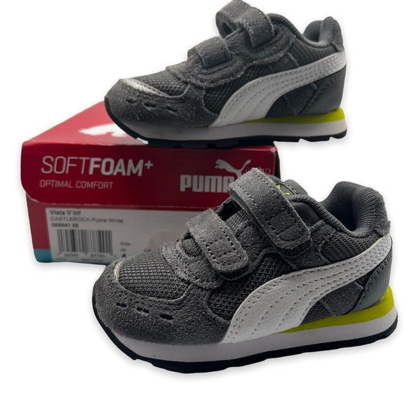 NEW Puma Vista V Castlerock Sneakers White/Gray/Black Shoes Baby Size 5C - Picture 1 of 8